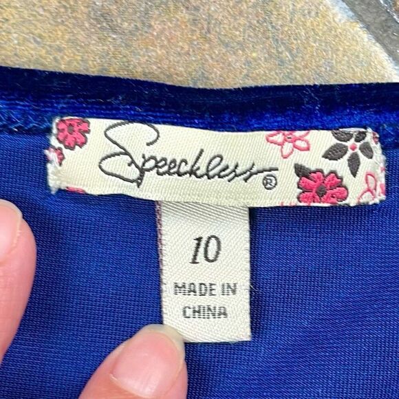 Speechless Girls’s Blue Long Sleeve Rose Dress 10 - Picture 8 of 9